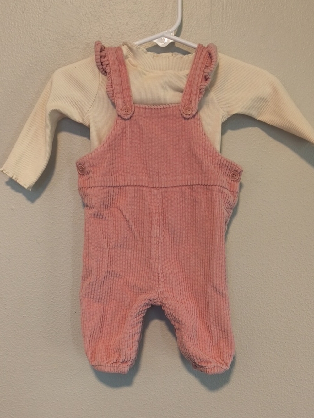 Old Navy Pink Corduroy Overalls with Cream Top